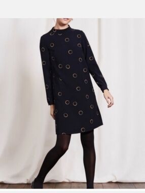 Boden Circle Pattern High Neck Dress Navy Size 16R